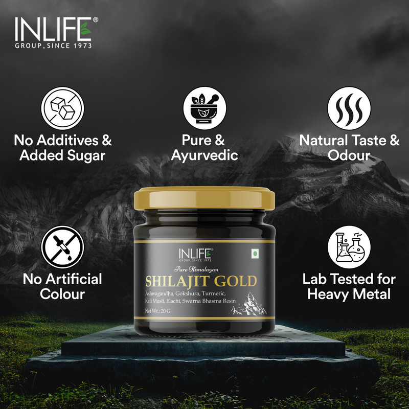 Inlife | Pure Himalaya Shilajit met Bashma – Goud, Energie & Celherstel