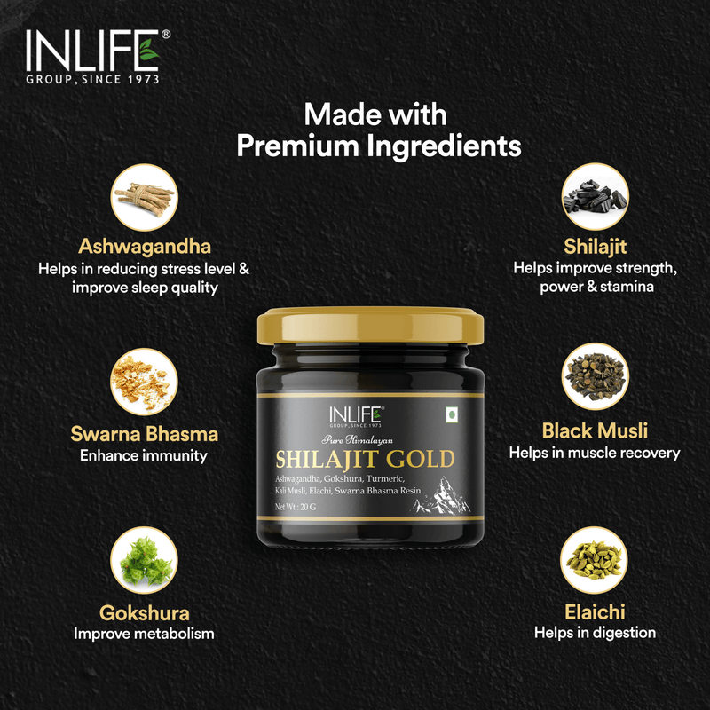 Inlife | Pure Himalaya Shilajit met Bashma – Goud, Energie & Celherstel